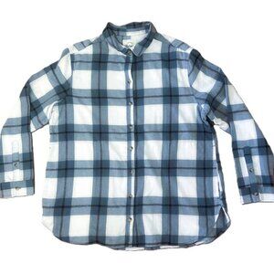 Jachs Girlfriend Ladies Shirt Top XL Plaid Green White Long Sleeves Pockets Read